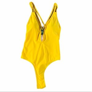 Shein Yellow Plunging Neckline High Leg Swimsuit